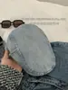 Gorra de Ala Adelante Retro de Mezclilla Estilo Británico de Alta Gama para Mujer, Nueva Gorra de Artista de Circunferencia de Cabeza Grande Primavera/Verano, Gorra de Boina Artística