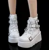 Botas de Suela Gruesa Demonia Caballero Nocturno Transfronterizo Sexy Punta Redonda Super Geniales Botines Cortos con Hebilla Cordones Decorativos Caballo