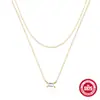 Collar Elegante Apilado Cuadrado de Diamante Doble Cadena Clavícula S925 Plata de Ley para Mujer Accesorios de Collar Calientes de Venta en Europa y América