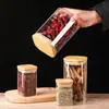 Frascos Cuadrados de Vidrio para Venta al por Mayor Transfronteriza con Tapas de Bambú, Botellas de Vidrio Selladas para Almacenamiento, Frascos para Almacenar Snacks y Granos, Frascos para Almacenar Té