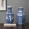 Adornos para Jarrón de Porcelana Azul y Blanco Pintado a Mano Antiguo Estilo Chino Jarrón Cerámico Antiguo para Sala de Estar Adornos para Jarrón de Nuevo Estilo Chino