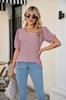 2024 verão novo transfronteiriço europeu e americano feminino Amazon camiseta feminina buraco oco gola redonda com babados