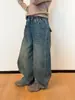 [Forro polar] Pantalones casuales cálidos de mezclilla vintage estilo coreano, a la moda, para niñas Aimo Beibei