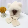 Conjunto de Duas Peças Adulto Orelhas de Padrão S Chapéu Fofo Cachecol Espesso de Inverno para Mulheres Chapéu Quente com Capuz