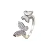 Anillo Abierto de Mariposa Asimétrico de Moda Zirconia de Lujo Incrustada Esmalte Diseño de Lote Pequeño Sentido del Diseño Anillo Ajustable para el Dedo Índice