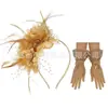 Set de Flor de Plumas para la Cabeza de Amazonia Accesorios para el Cabello de Flor en la Cabeza Diadema Guantes para Actuación en el Festival de Carreras de Caballos Fiesta Baile de Graduación Accesorios para la Cabeza