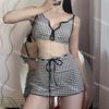 [4 Colores] Nuevo Bikini de Cuadros Japoneses Sexy Delgado Cubre Vientre Cintura Alta Dividido Traje de Baño de Tres Piezas para Mujer