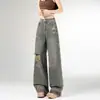 Jeans Rectos Rasgados Retro Pequeños para Mujer Otoño Diseño Delgado Combinan con Todo Sueltos Cintura Alta Pierna Ancha