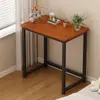 Escritorio de computadora moderno minimalista, escritorio de acero y madera para uso doméstico, escritorio de oficina para una persona, adecuado para apartamentos pequeños y dormitorios, escritorio de estudio y escritura