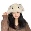 Gorro de felpa cálido y grueso para mujer, estilo japonés, suave y bonito, con orejas de conejo y ojos largos, para otoño e invierno.