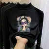 Capa base de forro polar de doble cara para niñas, otoño e invierno, diseño nuevo, elegante y lindo, top de manga larga con cuello alto parcial de moda para niños