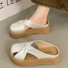 Nuevos mules casuales de verano para exteriores con punta abierta y tiras cruzadas, tipo slip-on para mujer