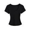 Camiseta de verano sencilla de estilo europeo y americano, de algodón elástico, ajustada y de manga corta con cuello redondo y corte ancho.