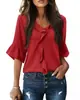 2026 Moda Europeia e Americana Transfronteiriça Amazon Blusa Casual Solta com Decote V, Babados, Manga Meia-Manga, Renda