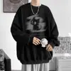 Design temático de gato de outono, moletom de gola redonda para homens, agasalho pesado estampado estilo americano, peça superior solta e estilosa para casais