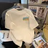 Camiseta de Hombre Moda Juvenil Blanca Pura Cuello Redondo Superior con Estampado Versátil Casual Retro Estilo a Juego para Pareja