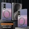 Adequado para Capa de Celular Samsung Zfold8, Anti-Queda Magnético Suction Center Axis Anel de PU Suporte, Capa Protetora iPhone Duo