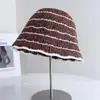 Chapéu Bucket Listrado Color Block Fashionável para Mulheres, Chapéu de Pescador Respirável Vazado de Verão, Chapéu de Sol de Tricô com Proteção Solar Tendência