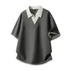 Roupa Masculina Acu Camiseta Falsa de Duas Peças Manga Curta para Homem Verão 2026 Gola Dupla V Patchwork Meio Zíper Solta Respirável Top para Homem