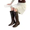 Botas Longas Redondas Retrô com Cano Reto 2026 Inverno Europeu e Americano Salto Escondido Botas Martin Botas Longas Preto Café Cáqui