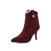 Botines Metálicos Decorados con Cierre Trasero, Tacón Alto de Aguja de Gamuza, Tallas Grandes, Zapatos de Mujer para Exportación, Punta Fina, Tallas 10-24