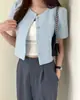Jaqueta curta chique de gola redonda estilo Chanel