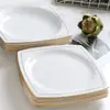 Juego de Platos y Platos Tianyuan para Uso Doméstico, Plato Creativo de Porcelana de Hueso con Borde Dorado, Juego de Vajilla de Cerámica, Plato Cuadrado para Frutas