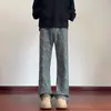 Calça Jeans Scimitar Azul Vintage Lavado para Homens, Novo Estilo Primavera e Outono, Jacquard com Estampa Completa, Estilo High Street Americano, Cool e Estiloso, Calça Longa Ligeiramente Flare