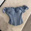 Top Camisola Azul de Verão com Babados na Cintura para Afinar e Usar por Cima
