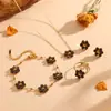 Versátil Flor Colorida Aço Inoxidável Joias Luxo Leve Alto Padrão Olho de Gato Conjunto de Colar Pulseira Brincos Anel
