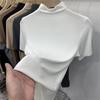 Elegante estilo cómodo y fácil de llevar camiseta de manga corta con cuello medio alto ajustada para mujer Primavera nueva camiseta interior ajustada adelgazante
