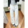 2026 Nuevos Jeans Blancos Retro Americanos de Cintura Doble a la Cadera Ligeramente Acampanados para Mujer, Pantalones Rectos Ajustados No Ceñidos