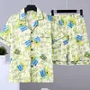 Pijama de Verano Fino de Manga Corta para Hombre, Cárdigan, Diseño de Dibujos Animados Tallas Grandes, Conjunto Casual de Ropa de Casa Juvenil para Hombre