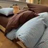 Juego de cuatro piezas con borde de gasa fruncida, sábana bajera y funda de edredón de algodón lavado, juego de tres piezas para dormitorio de estudiante, juego de cuatro piezas con sábana bajera de algodón puro