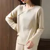 Moda Feminina Novo Estilo Nacional Estilo Ocidental Estilo Chinês Camisa de Lã Pura Feminina Gola Redonda Suéter de Malha Top Base Fino