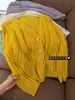 Cardigan de Tricô Amarelo Estilo Doce para Mulheres, Temporada de Primavera, Caimento Solto, Emagrecedor, Blusa de Manga Longa com Renda, Jaqueta, Suéter, Vazado, Macio