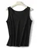 Top Regata Sem Manga de Linho Lyocell Opaco para Mulheres, Novo Estilo de Verão, Peça de Sobrepor ou de Baixo, Listrado com Gola Redonda