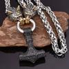 Collar colgante de martillo de Thor retro europeo y americano con cabeza de lobo, collar punk para hombre, joyería nórdica noruega al por mayor, entrega