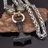 Pendente de martelo rúnico retrô europeu e americano transfronteiriço colar com cabeça de lobo colar masculino joias estilo nórdico norueguês atacado geração