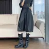 Pantalones de cuero retro de pierna ancha para mujer, nuevo estilo de otoño, estilo old money, fluidos, versátiles, pantalones cortos casuales de cuero
