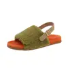 Sandalias peludas de suela gruesa y punta abierta 2026 moda estilo coreano sandalias de exterior con forro de felpa, modelo nuevo con tira trasera, color beige peluche