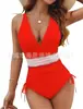 Aliexpress Amazon Popular Transfronterizo Europeo y Americano Multicolores Cuello en V Cubre Piel Tiras Plisadas Aspecto Adelgazante Traje de Baño de Una Pieza para Mujer