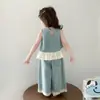 Conjunto de Verano de Mezclilla para Niñas 2026 Nuevo Elegante Sin Mangas Pantalones de Pierna Ancha Estilo Coreano Conjunto de Chaleco para Niños