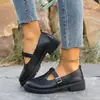 Zapatos de Cuero para Mujer Estilo Británico con Punta Redonda Retro 2026 Mocasines con Hebilla en T, Zapatos de Vestir Estilo Universitario Japonés con Tacón Grueso