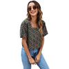 Verão manga curta elegante commuter top solto estampado preto pullover colarinho quadrado roupa impressa solta camiseta simples