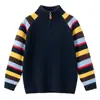 Suéter de Tricô Cashmere 2026 Novo Outono e Inverno com Gola Alta Meia e Zíper Meio, Listras Arco-Íris para Meninos e Meninas, Suéter Quente