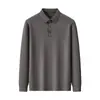 Camiseta de Manga Larga con Solapa de Lana y Seda para Hombre 2026 Otoño Nuevo Color Sólido Camisa Polo Casual de Negocios para Hombre de Mediana Edad