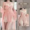 Lingerie Sexy, Tentação Doce, Pijama de Manga Voadora, Decote em V Profundo Costas Nuas Com Bojo, Camisola Flocked, Robe Exterior, Conjunto Feminino
