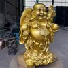 Latão Imitação Dourado Spray Fibra de Vidro Sala de Estar Ornatos Decorativos Saco da Sorte Dinheiro Buda Risonho Escultura em Bronze Fundido Artesanato Ornatos