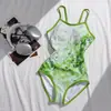Nuevo Traje de Baño de una Pieza con Estampado Verde Degradado para Mujer, Estilo de Alta Gama, Oculta el Vientre, Adelgazante, Deportivo de Competición Profesional, Balneario
